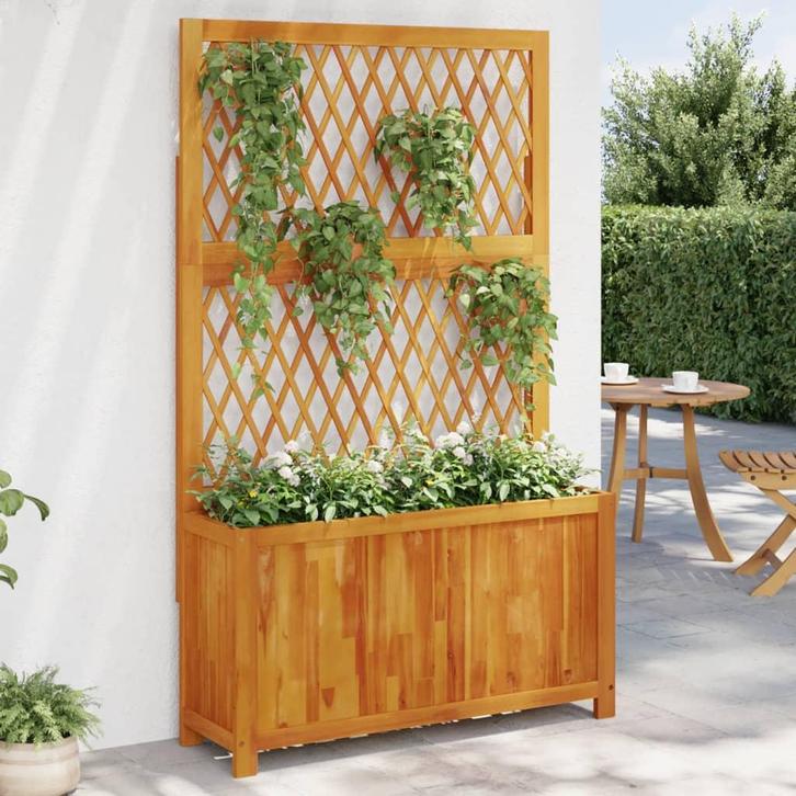 vidaXL Plantenbak met latwerk 100x32x165 cm massief, Tuin en Terras, Bloembakken en Plantenbakken, Nieuw, Hout, Verzenden