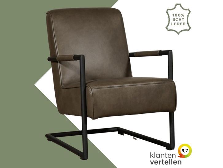 Leren fauteuil Lodge - Granada Ash (grijs/bruin), Huis en Inrichting, Fauteuils, 50 tot 75 cm, 75 tot 100 cm, Nieuw, Leer, Ophalen of Verzenden