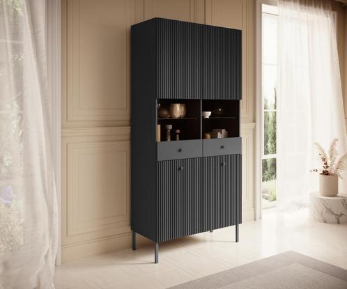 Meubella Vitrinekast Vermont antraciet 90 cm, Huis en Inrichting, Kasten | Vitrinekasten, 25 tot 50 cm, Nieuw, 150 tot 200 cm
