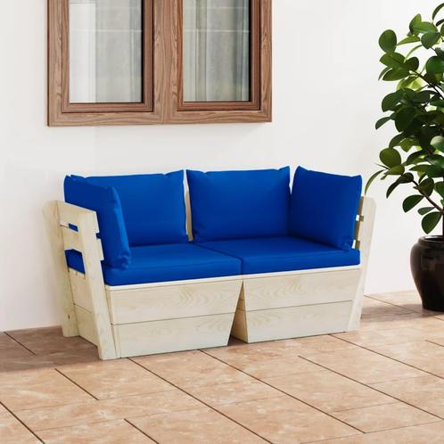 vidaXL Tuinbank 2-zits met kussens pallet vurenhout, Tuin en Terras, Tuinsets en Loungesets, Nieuw, Hout, Verzenden