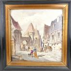 Franse school (XIX) - Rue animée à la fontaine gothique -