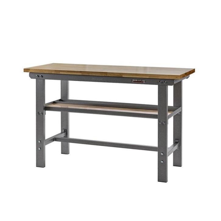 Werkbank grijs 150 cm lang met hardhouten blad, Doe-het-zelf en Verbouw, Werkbanken, Ophalen of Verzenden