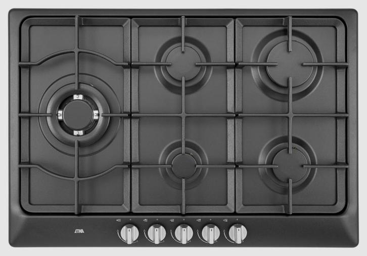 ETNA KG775ZTA Gaskookplaat (75 cm)- nieuw - laagste prijs, Witgoed en Apparatuur, Kookplaten, Inbouw, 5 kookzones of meer, Nieuw