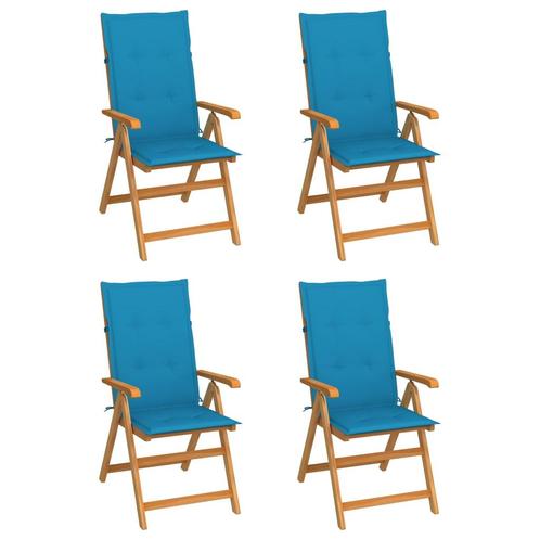 vidaXL Tuinstoelen 4 st met blauwe kussens massief teakhout, Tuin en Terras, Tuinstoelen, Nieuw, Teakhout, Verzenden