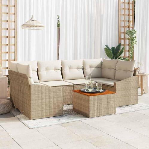 vidaXL Tuin Sofa Set met kussen 7 pcs Beige Poly riet, Tuin en Terras, Tuinsets en Loungesets, Nieuw, Rotan, Verzenden