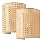 Wandlamp Ascot 20x16x12 cm set van 2 wit en rotan look E27 l, Verzenden, Nieuw