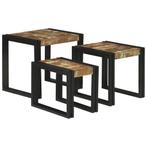 vidaXL Nesttafels 3 pcs Bruin en zwart Massief gerecycled, Huis en Inrichting, Tafels | Bijzettafels, Verzenden, Nieuw, Minder dan 45 cm