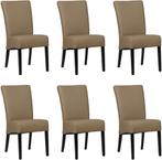 Set van 6 Taupe leren landelijke eetkamerstoelen - Toledo Le, Nieuw, Vijf, Zes of meer stoelen, Landelijk, Leer