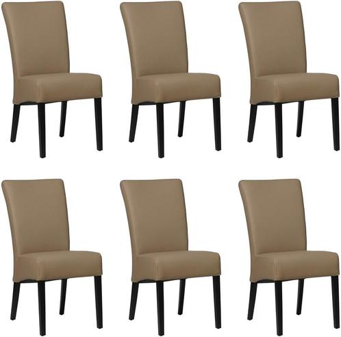 Set van 6 Taupe leren landelijke eetkamerstoelen - Toledo Le, Huis en Inrichting, Stoelen, Vijf, Zes of meer stoelen, Overige kleuren