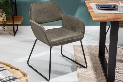 Design stoel MUSTANG antiek taupe microvezel met armleuning, Huis en Inrichting, Stoelen, Ophalen of Verzenden