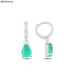 Zilveren groene paraiba tourmalijn cz druppel huggie hoops, Verzenden, Nieuw, Zilver