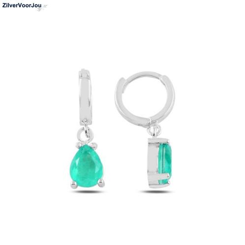Zilveren groene paraiba tourmalijn cz druppel huggie hoops, Sieraden, Tassen en Uiterlijk, Oorbellen, Nieuw, Verzenden