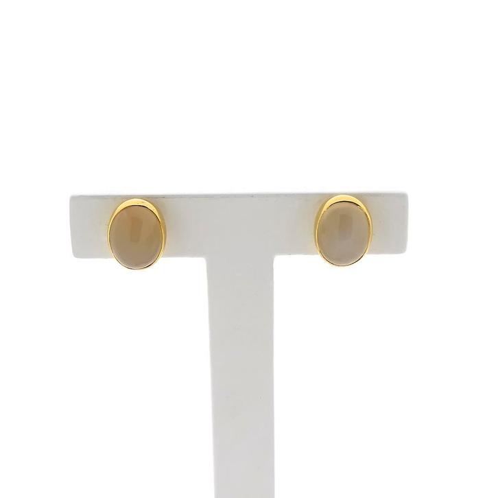 Gouden oorstekers met maansteen (vintage oorbellen), Sieraden, Tassen en Uiterlijk, Oorbellen, Overige kleuren, Gebruikt, Met edelsteen