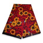 Afrikaanse print stof - Rode Flowers - 100% katoen, Hobby en Vrije tijd, Stoffen en Lappen, Ophalen of Verzenden, Nieuw
