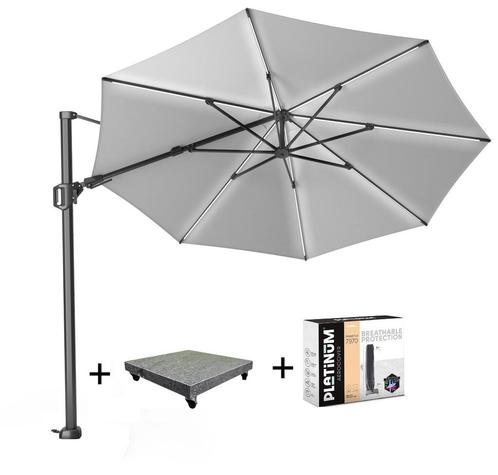 Challenger T2 glow zweefparasol 350 cm rond lichtgrijs met, Tuin en Terras, Parasols, Nieuw, Ophalen of Verzenden