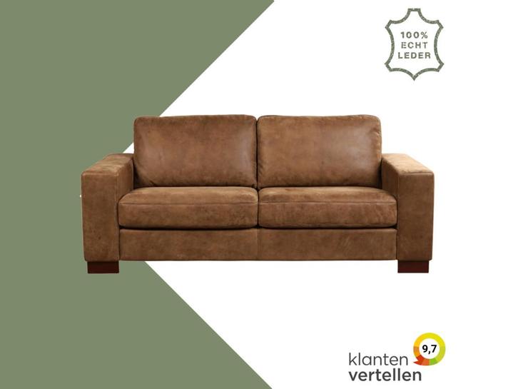 Leren bank Enjoy - 2,5 zits - Kenia Brown (bruin) - Poten, Huis en Inrichting, Banken | Bankstellen, 200 tot 250 cm, 75 tot 100 cm