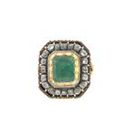 18 Krt. Gouden Victoriaanse ring met smaragd en roos gesl..., Gebruikt, Overige kleuren, Ophalen of Verzenden, Kleiner dan 17