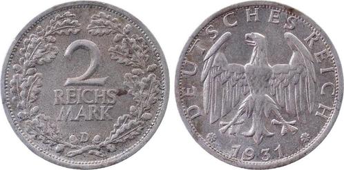 Duitsland 2 Reichsmark 1931 D f vz ! J 320 zilver, Postzegels en Munten, Munten | Europa | Niet-Euromunten, Verzenden