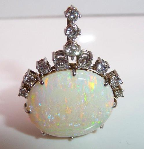 Hanger - 14 karaat Witgoud - 9.60ct. tw. Opaal - Diamant -, Sieraden, Tassen en Uiterlijk, Antieke sieraden
