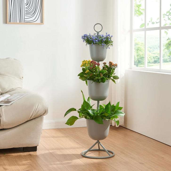 Plantenstandaard Alphen 3 bloempotten 110x28 cm grijs [en.ca, Tuin en Terras, Bloembakken en Plantenbakken, Verzenden