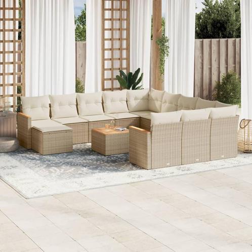 vidaXL 13-delige Loungeset met kussens poly rattan beige, Tuin en Terras, Tuinsets en Loungesets, Loungeset, Nieuw, Rotan, Verzenden