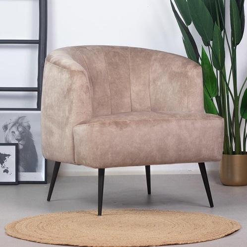 40% Korting: Velvet fauteuil Billy taupe, Huis en Inrichting, Fauteuils, Zo goed als nieuw, Stof, Ophalen