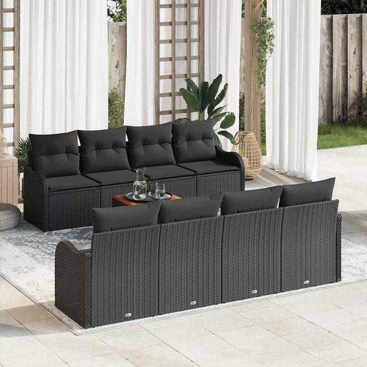 vidaXL Tuin Sofa Set 9 pcs Zwart Poly riet, Tuin en Terras, Tuinsets en Loungesets, Nieuw, Rotan, Verzenden