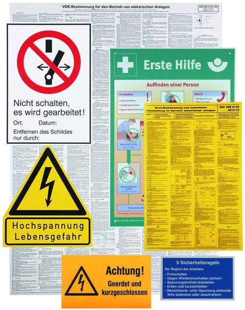 Dehn set waarschuwingsborden voor elektrische installaties -, Doe-het-zelf en Verbouw, Alarmsystemen, Overige typen, Nieuw, Verzenden
