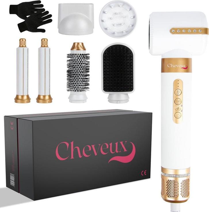 Cheveux 7-in-1 Airstyler PRO - Wit - Krultang - Fohnborstel, Sieraden, Tassen en Uiterlijk, Uiterlijk | Haarverzorging, Zo goed als nieuw