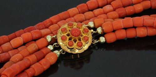 Ketting - 14 karaat Geel goud Bloedkoraal - Koraal -, Sieraden, Tassen en Uiterlijk, Antieke sieraden