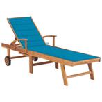 vidaXL Ligbed met blauw kussen massief teakhout, Verzenden, Nieuw