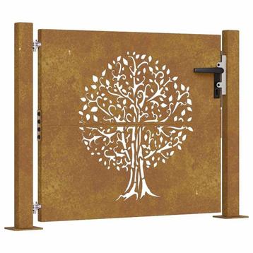 Cortenstaal Tuinpoort met Boom | Tweedekansje | OP=OP beschikbaar voor biedingen