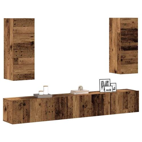 vidaXL 4-delig Tv-meubelset wandmontage bewerkt hout oud, Huis en Inrichting, Kasten | Televisiemeubels, Nieuw, Overige houtsoorten