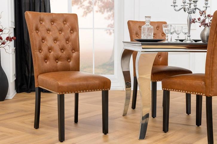 Chesterfield Stoel CASTLE Bruin Kunstleer Zwart Rubber Hout, Huis en Inrichting, Stoelen, Ophalen of Verzenden