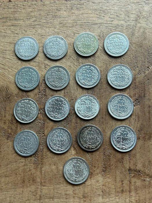 Nederland. Wilhelmina 10 cents, Portret met opgestoken haar, Postzegels en Munten, Munten | Nederland