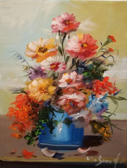 Mario Smeraglia (1950) - Vaso con fiori, Antiek en Kunst, Kunst | Schilderijen | Klassiek