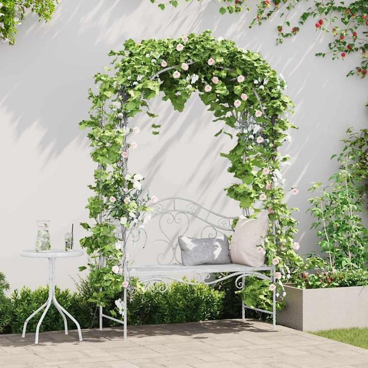 vidaXL Tuinbank met kussen Wit 104 x 54 x 93cm Staal, Tuin en Terras, Tuinbanken, Nieuw, Metaal, Verzenden