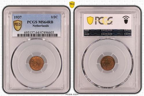 Koningin Wilhelmina 1/2 cent 1937 MS64 RB PCGS, Postzegels en Munten, Munten | Nederland, Losse munt, Koningin Wilhelmina, Verzenden