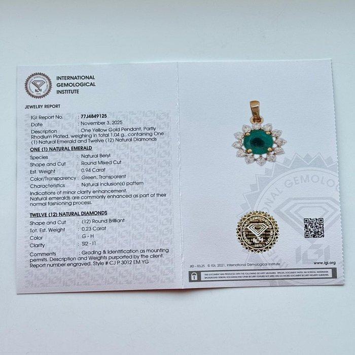 Hanger - 18 karaat Geel goud - 1.17ct. tw. Smaragd - Diamant, Sieraden, Tassen en Uiterlijk, Antieke sieraden