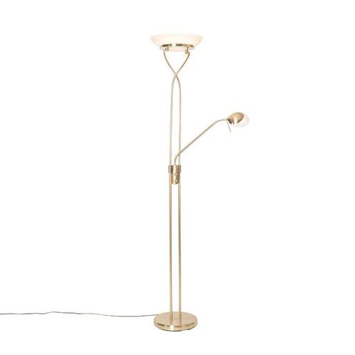 Vloerlamp messing incl. LED en dimmer met leeslamp - Empoli, Huis en Inrichting, Lampen | Vloerlampen, Nieuw, Overige materialen