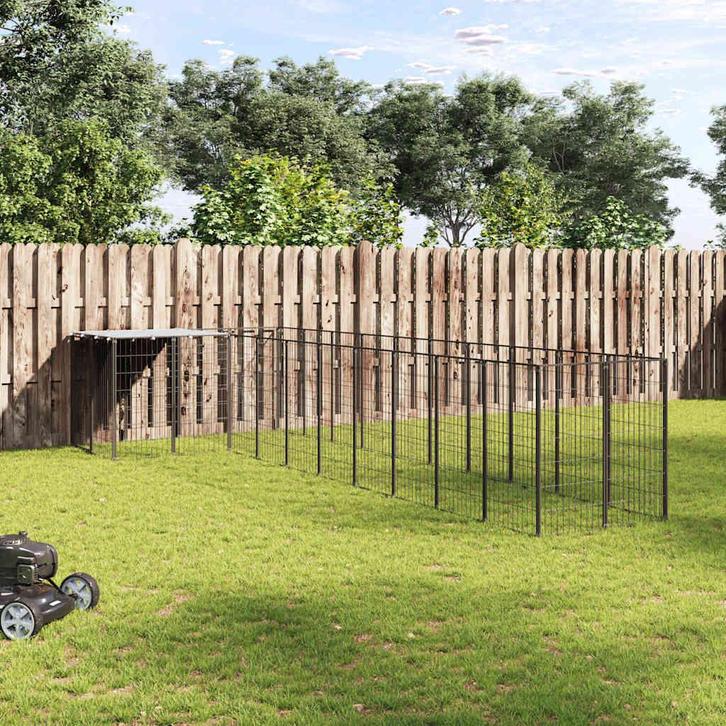vidaXL Hondenkennel 7,26 m² staal zwart, Dieren en Toebehoren, Honden-accessoires, Nieuw, Verzenden