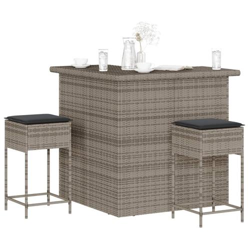 vidaXL 3-delige Tuinbarset met kussens poly rattan grijs, Tuin en Terras, Tuinsets en Loungesets, Nieuw, 2 zitplaatsen, Rotan