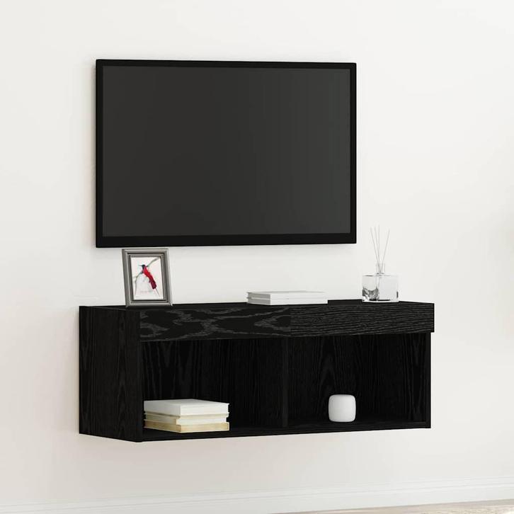 vidaXL TV-kast Wandgemonteerd Zwart Eiken 80 x 30 x 30 cm, Huis en Inrichting, Kasten | Televisiemeubels, Nieuw, Minder dan 50 cm