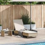 vidaXL Ligbed met wielen en kussen poly rattan beige, Verzenden, Nieuw