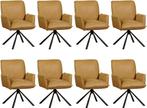 Set van 8 Cognac leren industriële draaibare eetkamerstoelen, Overige kleuren, Nieuw, Leer, Ophalen of Verzenden