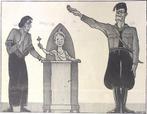 Spotprent over man die kind komt halen voor de Balila in..., Antiek en Kunst, Kunst | Litho's en Zeefdrukken, Verzenden