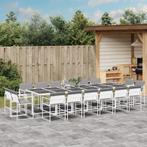 vidaXL 17-delige Tuinset met kussens textileen wit, Verzenden, 6 zitplaatsen, Nieuw, Rvs