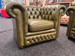 Chesterfield Maarssen !!! Groen Leren Chesterfield Fauteuil, Ophalen, Zo goed als nieuw, Leer, CHESTERFIELD