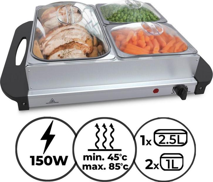 Warmhoudplaat - Buffetwarmer - Chafing Dish - Zilver - Jago, Huis en Inrichting, Keuken | Keukenbenodigdheden, Zo goed als nieuw