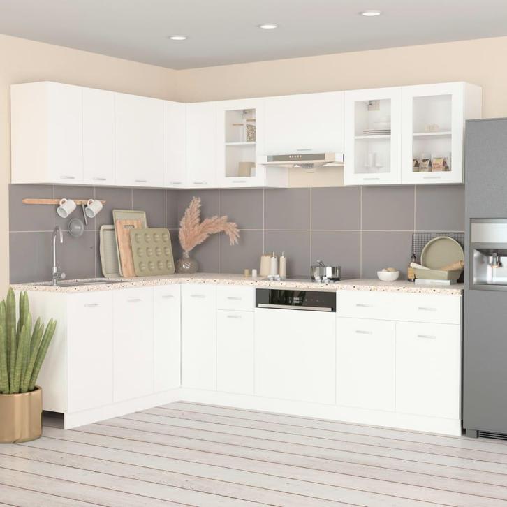 vidaXL 11-delige Keukenkastenset Lyon bewerkt hout wit, Huis en Inrichting, Keuken | Keukenelementen, Wit, Nieuw, Verzenden